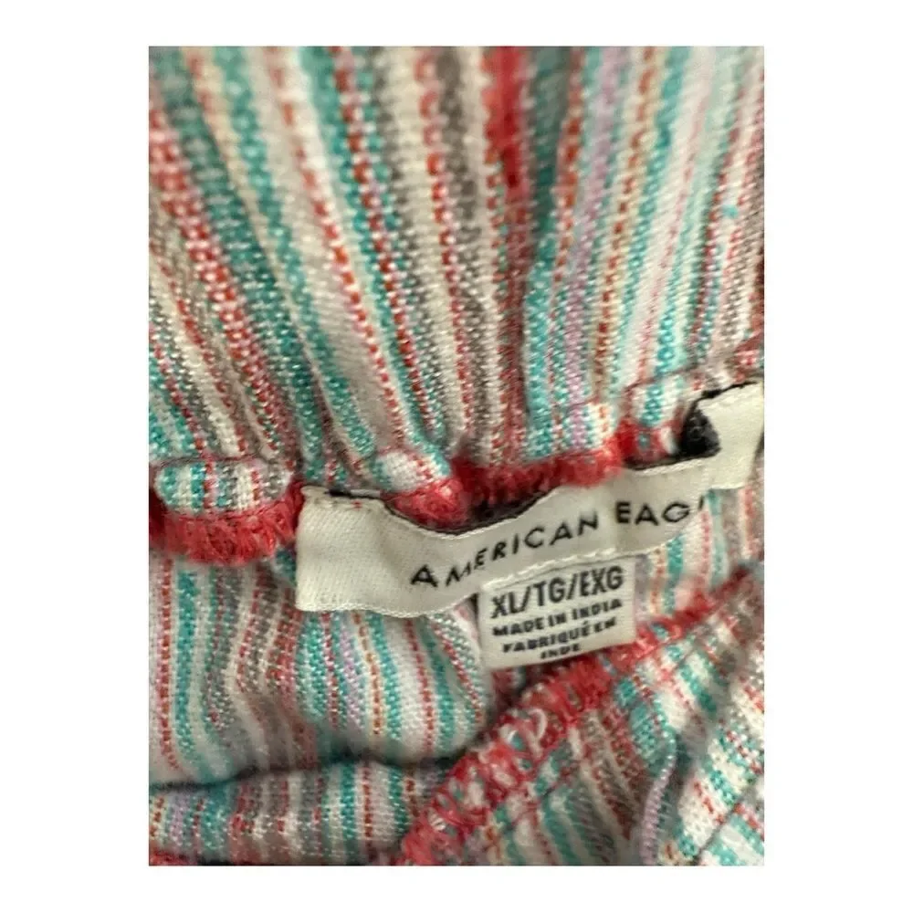 American Eagle Womens HighRise Striped Linen Blend Paperbag Pleated Shorts XL